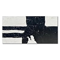 NANKAI Hand-Painted Black and White Painting Minimalism Black White Artwork for Wall Decoration Large Abstract Oil Painting Wall Art 30x60 Inch