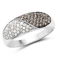 0.32 Carat Genuine Champagne Diamond and White Diamond .925 Sterling Silver Ring