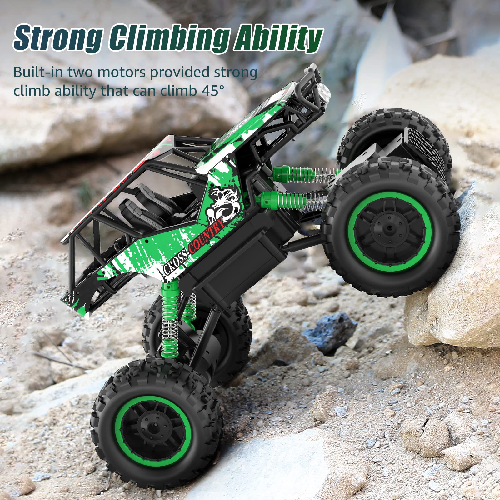 DOUBLE E 1:12 Remote Control Car Monster Trucks with Head Lights 4WD Off All Terrain RC Car Rechargeable Vehicles