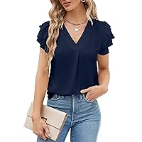 Blooming Jelly Womens Dressy Casual Shirts Short Sleeve V Neck Work Blouse Business Casual Tops