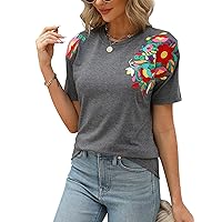 Mexican Shirts for Women Embroidered Tops Traditional Summer Blouse Women's Floral Tunic Round Neck Short Sleeve