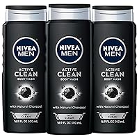 Men DEEP Active Clean Charcoal Body Wash, Cleansing Body Wash with Natural Charcoal, 3 Pack of 16.9 Fl Oz Bottles