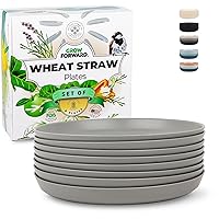 Grow Forward Premium Wheat Straw Dessert Plates - 10 Inch Unbreakable Reusable Microwave Safe Hard Plastic Plates - Deep Dinner Plates Set of 8 for Kitchen, Camping, Patio, RV, Kids - Feather