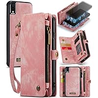 ZORSOME Wallet Case Cover for iPhone XR,2 in 1 Detachable Premium Leather PU with 8 Card Holder Slots Magnetic Zipper Pouch Flip Lanyard Strap Wristlet for Women Men Girls,Pink