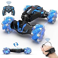 BEZGAR Remote Control Car - Gesture RC Car with Lighting, Sound & Smoke Effects, 2.4Ghz Hand Controlled RC Stunt Car for Kids, Indoor/Outdoor Rechargeable Toy Cars Birthday Gifts for Boys & Girls-Blue