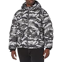 Tommy Hilfiger Men's Big & Tall Hooded Puffer Jacket, Grey Camouflage, 4X