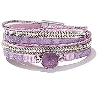 FANCY SHINY Boho Wrap Bracelets Leather Cuff Bracelet Bohemian Jewelry Resin Stone Leather Necklace with Clasp for Women