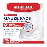 All Health Gauze Pads, 50 Pads, 4 X 4 | for Cleaning or Covering Wounds as Wound Dressing, Helps Prevent Infection