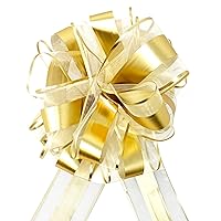 Allgala 10-PC 8 Inch Jumbo 2.5 Inch (6.4CM) Width Organza Ribbon Pull Flower Bow for Gift Wrapping Baskets Wedding Décor - Gold-GP90553