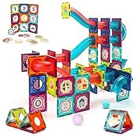 Magnetic Tiles Marble Run, Vatos Magnetic Building Blocks 125pcs 3D Magnetic Race Track with Pipeline & Light Balls, Brain Development Playset STEM Learning Construction Toy Gifts for Kids 3+ Year Old
