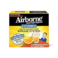 Airborne 750mg Vitamin C with Zinc Effervescent Tablets, Immune Support Supplement with Powerful Antioxidants Vitamins A C D3 & E - 27 Fizzy Drink Tablets, Zesty Orange Flavor