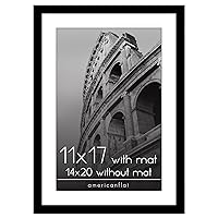 Americanflat 11x17 Picture Frame with Mat or 14x20 Picture Frame Without Mat in Black Engineered Wood with Plexiglass Cover and Included Hanging Hardware for Horizontal and Vertical Formats for Wall