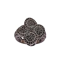 925 Sterling Silver Rhodium Plated Black Ring, Spinel