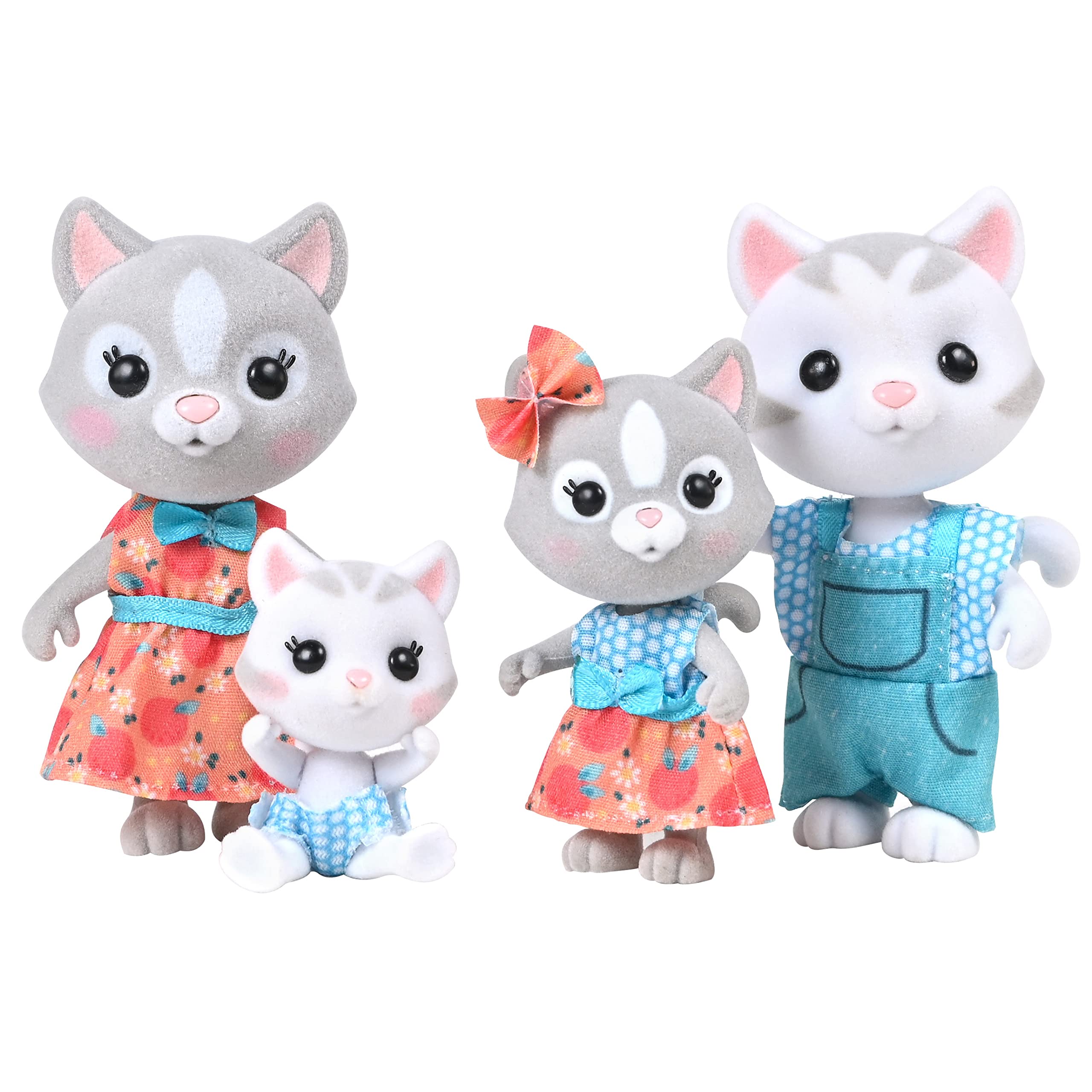 Sunny Days Entertainment Honey Bee Acres Purringtons Cat Family – 4 Miniature Flocked Dolls | Small Collectible Kitten Figures | Pretend Play Toys for Kids