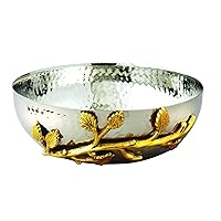 Elegance Golden Vine Hammered Stainless Steel Salad Bowl, 6.5-Inch, Silver/Gold (70031)