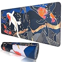 Japanese Gaming Mouse Pad XL - Computer/Laptop Deskpad (31.5 x 11.8 Inches, 4MM Thick) Waterproof/Nonslip Base/Stitched Edges | Office/Gaming XL Mousepad XL Desk Pad, Full Desk Mousepad - Koi Fish Art
