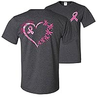 Heart Pink Ribbon Dragon Fly Breast Cancer Awareness Front and Back Mens T-Shirts