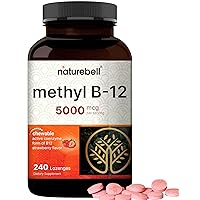NatureBell Ultra Strength Vitamin B12 Methylcobalamin 5000mcg, 240 Strawberry Flavored Lozenges | Bioactive Form of B12 | Promotes Energy Metabolism - Vegan Friendly & Non GMO