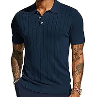 PJ PAUL JONES Mens Polo Shirts Short Sleeve Knit Wavy Textured Solid Casual Golf Shirts