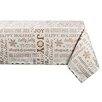 Holiday Dining Table Linen Metallic Fabric Kitchen Décor, Christmas Tablecloth, 60x84, Gold Holiday Collage