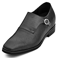 CALTO Men's Invisible Height Increasing Elevator Shoes - Leather Slip-on Lightweight Formal Dress Loafers- 2.8 Inches Taller