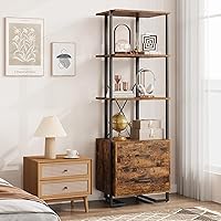 IDEALHOUSE 3 Tier Bookshelf with Storage Drawers,70.9 Inch Tall Industrial Book Shelf with Open Display Shelves,3 Shelf Bookcase with Metal Frame for Living Room, Bedroom,Office-Vintage