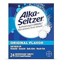 Alka-Seltzer Effervescent Tablets Original Flavor, Fast Multi-Symptom Relief from Headache and Body Ache, Dissolvable Effervescent Fizzy Tablets, 24 Ct