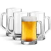 KooK Beer Stein Mugs, Beer Glasses, 12.7 Oz, Clear Large Beer Mugs, Gift for Men, With Handles, Large Drinking Cups for Tea, Coffee, Root Beer Floats, Dishwasher and Freezer Safe, Durable, Set of 4