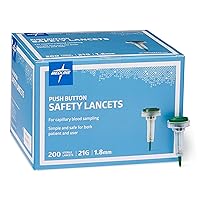 Medline Sterile Safety Lancets with Push-Button Activation, 21G x 1.8 mm, Box of 200: Dependable Blood Sampling Device for Blood Glucose Testing
