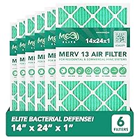 14x24x1 Air Filter (6-PACK) | MERV 13 | MOAJ Elite Bacterial & Viral Defense | BASED IN USA | Pleated Replacement Air Filters for AC & Furnace Applications | Actual Dimensions: 13.70” x 23.70” x 0.75”