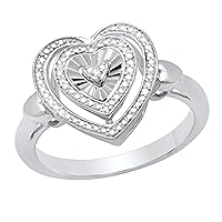 Dazzlingrock Collection Round White Diamond Accents Triple Heart With Side Plain Hearts Illusion Set Fancy Party Love Ring For Ladies, 925 Sterling Silver