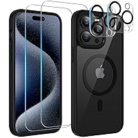 VEGO [5 in 1] for iPhone 15 Pro Max Case 5G 2023, Compatible with MagSafe, iPhone 15 ProMax Magnetic Case + 2 x Ultra-HD Tempered Glass Camera Lens Protector +2 x Screen Protector - Black