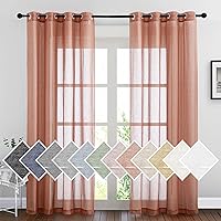 NICETOWN Semi Sheer Linen Curtains, Grommet Top Rustic Linen Burlap Curtains Privacy with Light Through Vertical Drapes for Bedroom/Home Office, Burnt Orange, W52 x L84, 1 Pair
