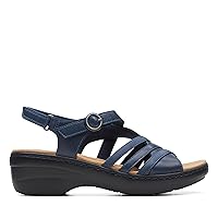 Clarks Women's Merliah Bonita Wedge Sandal, Navy Leather, 7.5