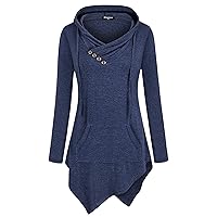 Andongnywell Women?s Long Sleeve Pullover Zipper Cowl Neck Tops Sporty Sweatshirts Buttoned hooded pullover (Blue,Small)