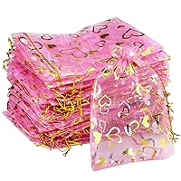 100PCS Heart Printed Organza Bags Gift Jewelry Candy Bags for Wedding Valentine's Day Mother's Day Party Christmas 5x7Inch