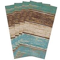 Rustic Teal Green Brown Kitchen Towels,Retro Turquoise Farmhouse Absorbent Microfiber Kitchen Dish Hand Tea Towel,Vintage Wood Grain Drying Cleaning Cloth Rug Dishclothes Decorative Sets (4-PC,18x28)