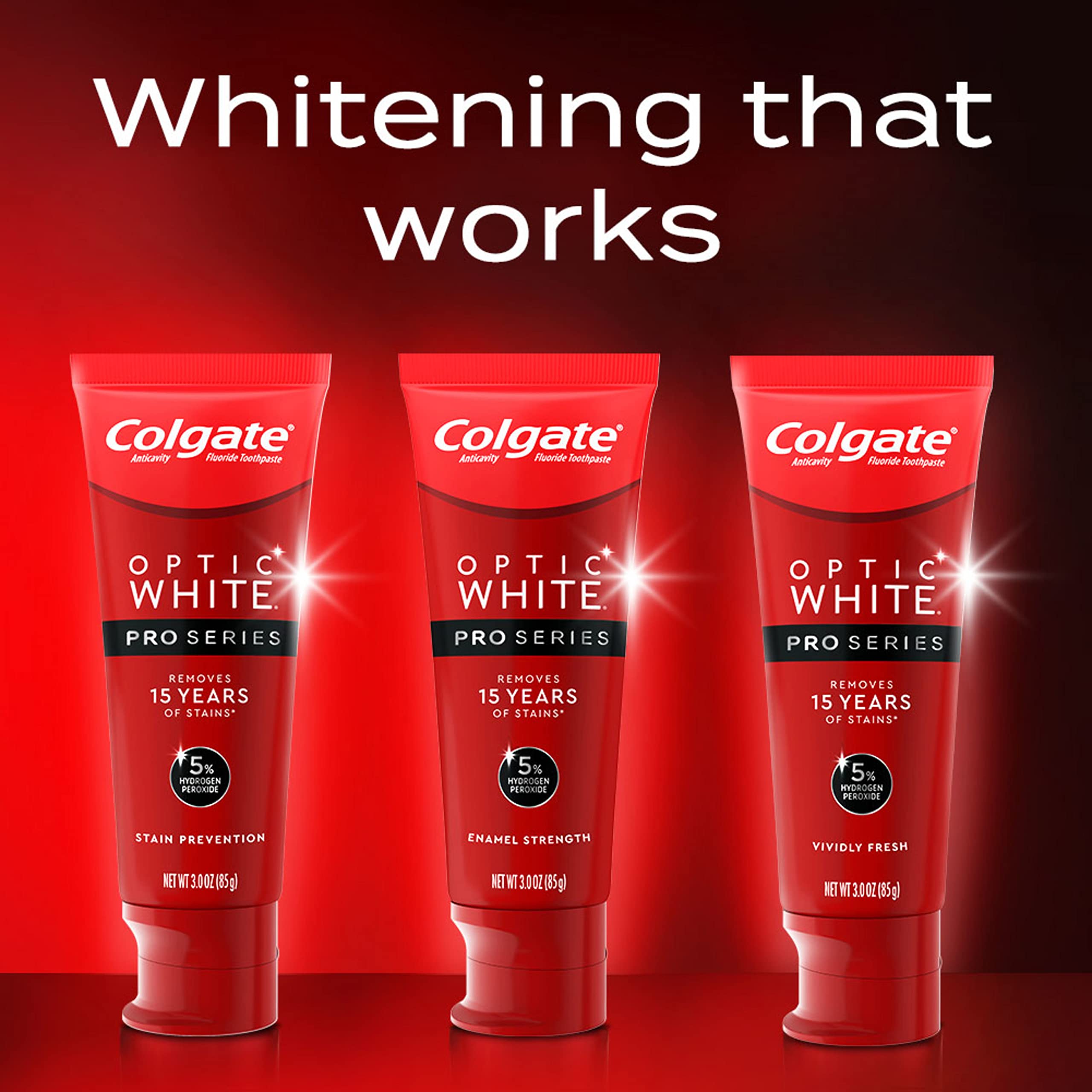 Colgate Optic White Pro Series Whitening Toothpaste with 5% Hydrogen Peroxide, Stain Prevention, 3 oz Tube, 2 Pack