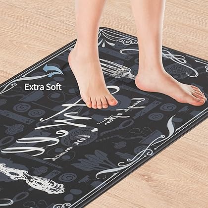 Asrug Anti Fatigue Comfort Kitchen Standing Desk Mat Decorative Ergonomic Floor Pad Kitchen Rug Waterproof Stain Resistance Non Slip Kitchen Set, 17.3''x27.6''+17.3''x47.2'', Eat Well