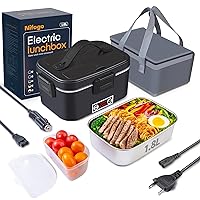 Nifogo Electric Lunch Box for Adults with Temperature Display Heated Lunch Box 80W Food Warmer Lunch Box 1.8l Stainless Steel Container&Bag 12V/24V/110V for Car/Truck/Work(Update-Black)