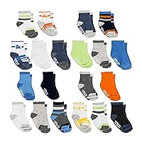 20 Pack Baby Boys & Girls Socks, Assorted Size Pack (0-12 Months & 12-24 Months), Non-Skid Grips, Non-Shrink