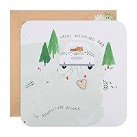 Hallmark Cute Wedding Congratulations Card from - Contemporary Square Design with Embossed Details and Wooden Heart Attachment