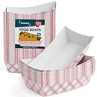 Food Boats (250 Pack) 3LB Red and White Paper Food Trays Leakproof & Freezer Safe Chekered Nacho Trays Disposable for Concession Stand Supplies French Fry Holder & Hot Dog Trays Disposable
