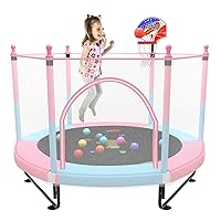 5FT Trampoline for Kids Toddler Indoor Trampoline with Safety Enclosure Net, Mini Basketball Hoop, Jumping Mat for Home Entertainment Equipment Outdoor Backyard Games