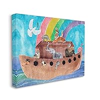 Stupell Industries Cute Animals Watercolor Noah's Ark Under Rainbow, Design by Alica Ludwig Canvas Wall Art, 16 x 20, Blue