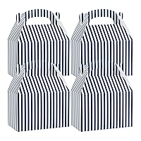 Restaurantware Bio Tek 8.5 x 4.8 x 5.5 Inch Gable Boxes For Party Favors 25 Durable Gift Treat Boxes - Striped Design With Built-In Handle Blue And White Paper Barn Boxes Disposable For Parties