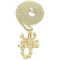Scorpion with Silver Clear Crystal Rhinestones Pendant 30 Inch Cuban Necklace