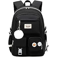 School Backpack for Girls Laptop Backpack Cute Bookbag Kawaii School Bag Anime College Backpack for Teens Girls Student (Black)