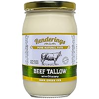 Renderings Beef Tallow, 100% Grass-Fed & Finished, Cooking, Baking and Frying, 14 oz jar