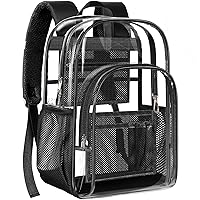PAMANO Clear Backpack, Heavy Duty Transparent Backpack with Reinforced Bottom See Through Backpack for College, Travel, Workplace Security, Black